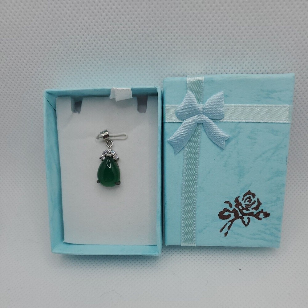 Chinese Green Jade Green W/Crystals Teardrop Shape--Costume/Fashion Jewlery-9029